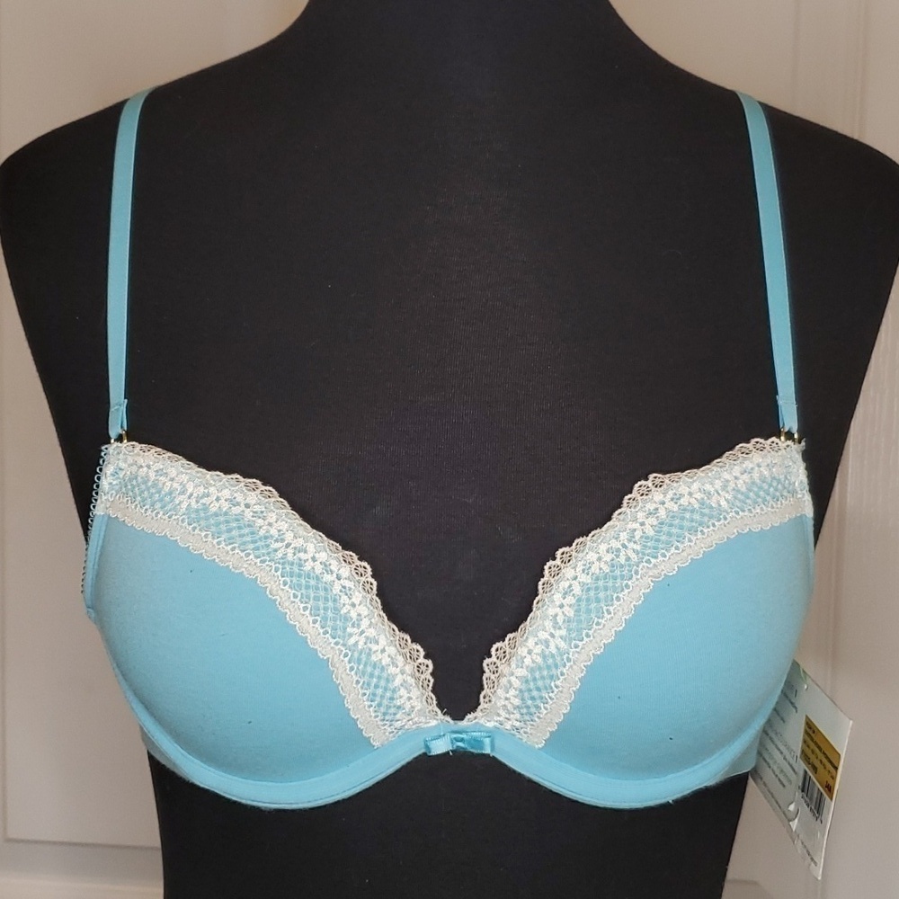 Calvin Klein Lace Push Up Bra 34A Turquoise White